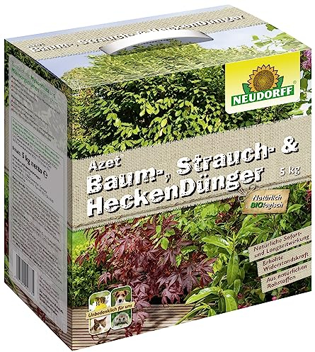 Neudorff Azet Baum-, Strauch- und HeckenDünger – Bio Langzeitdünger für alle Laub- und Nadelbäume sorgt für kräftig grüne Blätter und Nadeln, 5 kg