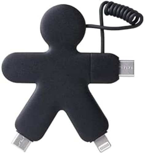 Xoopar - Buddy Câble Multi USB 4 en 1 - Chargeur Universel en Plastique Recyclé - Prise USB-C, USB, Lightning, USB Universel pour Smartphone - Noir