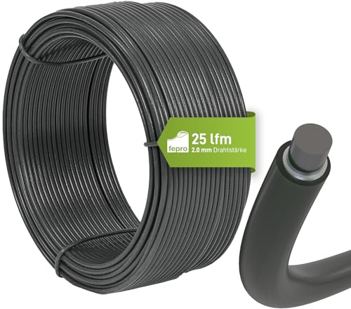 Fepro® Bindedraht 2,0 mm x 25 m, anthrazit, verzinkt und kunststoffbeschichtet - witterungsbeständig, ideal für Maschendraht, Wildzaun, Garten oder basteln