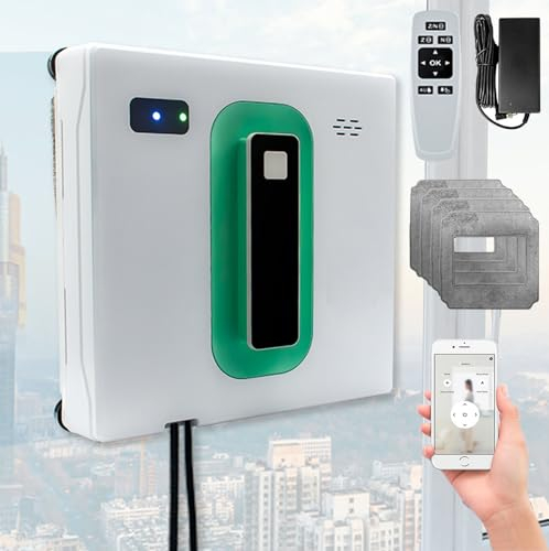 Robot Lavavetri, Aspirapolvere Automatico Intelligente con Doppio Spruzzo d'Acqua, Aspirazione Forte 3000Pa, App e Controllo Remoto Robot Lavavetri per Finestre/Piastrelle/Porte in Vetro.