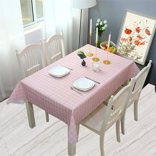 WedDecor PVC Tablecloth Pastel Pink Checkered Polyvinyl Chloride Large Rectangular Oilcloth PVC Wipe Clean Table Cloth Table Cover for Dining, Parties, Kitchen, Restaurant, Banquets Events, 1pc
