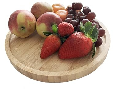 Woodquail Natural Bamboo Rotating Round Tray Lazy Susan Turntable Serving Plate Board 25cm