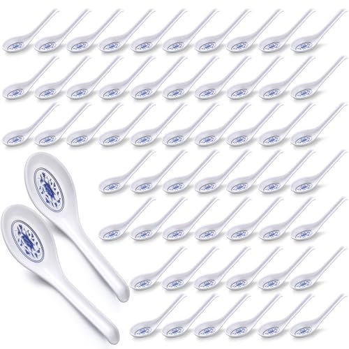 Hushee 100 cucharas de sopa asiáticas, cucharas de sopa chinas a granel, cucharas grandes de melamina para ramen, cucharas de sopa japonesas reutilizables, cuchara de sopa japonesa Wonton, cuchara de