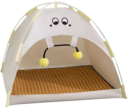 MagiDeal 1 Katzentipi, Haustierzelt mit Kühlmatte, Faltbarer Oxfordstoff, Tipi-Katzenhaus mit Quasten-Spielzeug, tragbarer Indoor-/Outdoor-Unterschlupf für Katzen/Hunde, Größe M 40x40x38 cm,