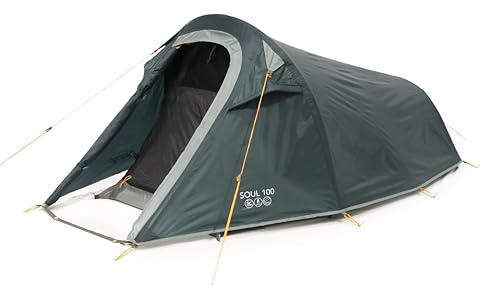 Vango Soul Tent with Darkened Bedroom, Compact, Lightweight, Tunnel, Easy to Pitch, Backpacking, Festivals, Wild Camping, Hiking, 3000mm HH (Deep Blue, 100 (1 Person))