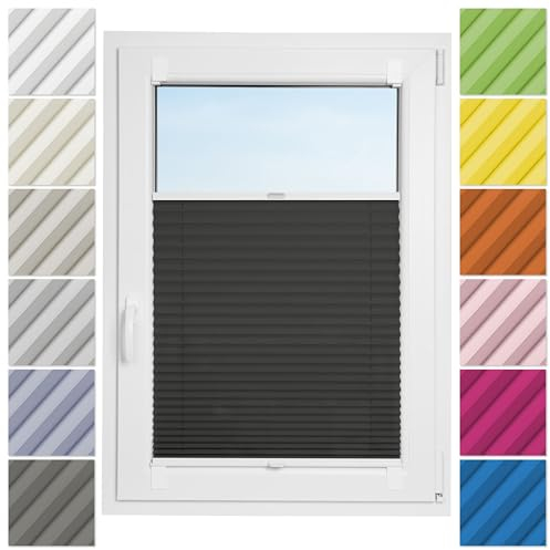 Estika Plissee ohne Bohren zum Kleben - 70cm Brite x 50cm Höhe - Anthrazit - Selbstklebende Montage, Modern sichtschutz für Fenster, Jalousien Fenster ohne Bohren