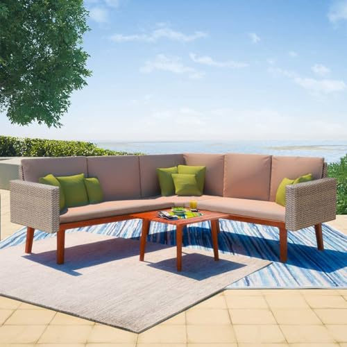 Juroupi 4-TLG. Garten-Lounge-Set mit Auflagen GartenmöBel Lounge BalkonmöBel Set MöBel FüR Garten Balkon MöBel Set Poly Rattan Grau