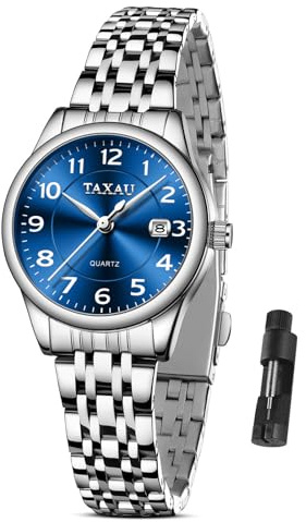 Taxau Damen Uhr Wasserdicht Quarzuhr Gold Silber Edelstahlband Armbanduhr
