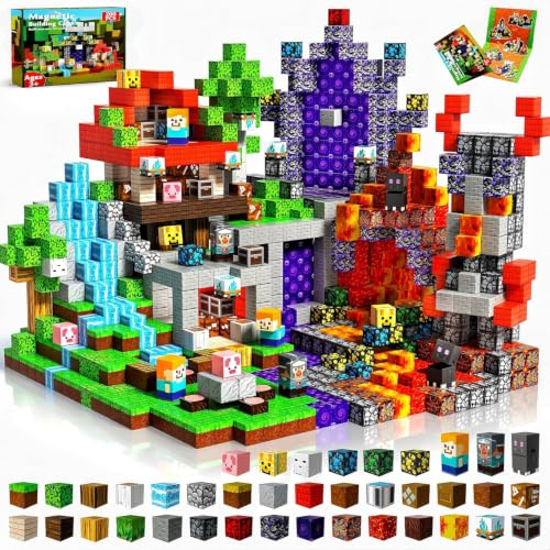 Cubes Magnétiques avec Portail Magique du Temps 200 Pièces Blocs de Construction Magnétiques dans la Forêt Enchantée avec Fées et Fantômes pour des Aventures de Voyage ! Jouet pour Enfants de 4 5 6