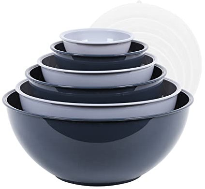 BoxedHome Rührschüssel mit Deckel, Wiederverwendbare Rührschüssel, 12er-pack Mixing Bowl, Kunststoff Salatschüssel Stapelbar Servierschalen für Küche (6 Schüsseln und 6 Deckel, Dunst Blau)