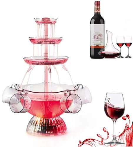 3-Tier Electric Fountain Drink Machine,Party Beverage Fountain, LED Lighted Base, Includes 5 Reusable Cups, for Family Hotel Party, Wedding, Family Gathering, Birthday Party