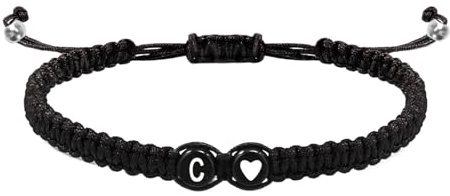 Bracelets initiaux en forme de cœur, bracelets initiaux tressés pour hommes, bracelets pour couples avec motif cœur - Bracelet initial réglable à 26 lettres pour homme, bracelet tressé à cordon fait à