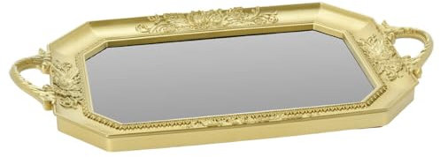 Murago - Spiegeltablett goldfarbig ca. 40x25x3 cm - Tablett mit Griffen Spiegel zum Servieren Kunststoff Dekorieren Hochzeitsdeko Serviertablett orientalisch isteme Ablage Dekotablett rechteckig