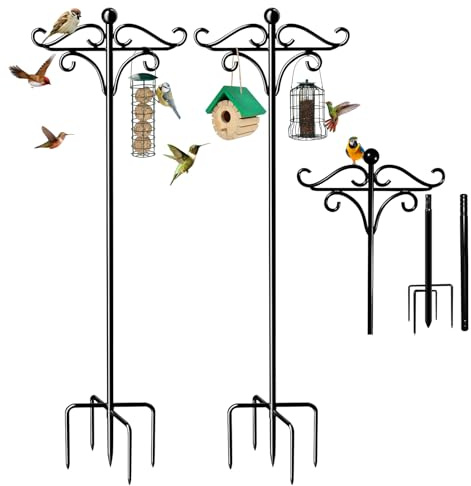 1 Pack Vogelfutterspender Hängende Station, 193 cm Wildvogel-Futterspender Stangen und Aufhänger, freistehende Futterstation für den Garten, schwere Metall-Doppel-Hirtenhaken für Leuchtenständer