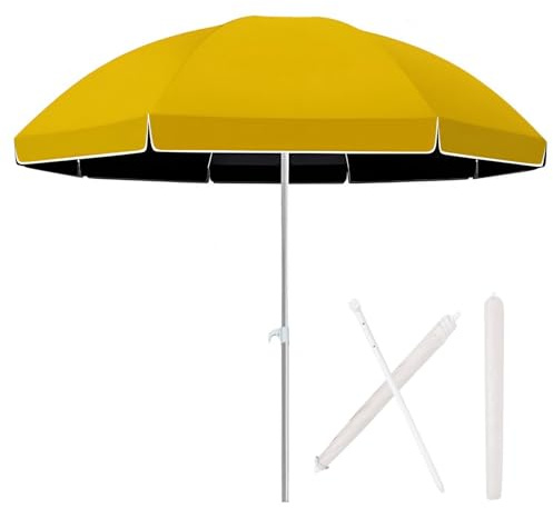 Parasol de Table d'extérieur Patio Market, Parasol de Plage Rond Vintage, 180/220/240/260 cm, Parasol Portable, Protection UV, étanche pour Jardin, Arrière-cour, Terrasse, Piscine(Jaune,240cm(7.8ft))
