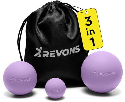 REVONS 3 in 1 Massage Ball Set - Lacrosse Balls for Myofascial Release, Back Pain Relief, Face Fitness, Trigger Points, Yoga, Physical Therapy, Muscle Recovery and Soft Deep Tissue Massage (Purple)