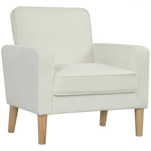 HOMCOM Sofa 1-Sitzer 76 cm Kleine Couch Gepolstert Polstersofa mit Armlehne, Samtoptik, Getuftetes, Modernes Loungesofa für Wohnzimmer, Schlafzimmer, Kleinen Raum, Cremeweiß