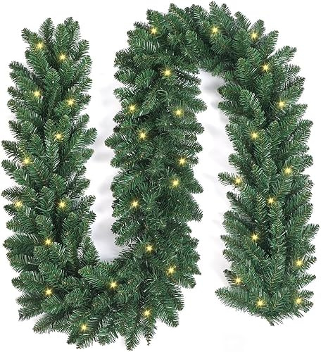 OasisCraft 270cm Weihnachtsgirlande mit LED-Lichtern, batteriebetrieben, vorbeleuchtete Weihnachtsgirlande für Kaminsims, Kamin, Treppengeländer