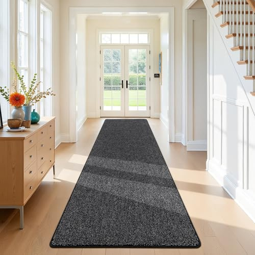 SHACOS Tapis Couloir Antidérapant 80x300 cm, Tapis de Passage Noir Gris | Tapis Long Couloir Entrée Lavable, Moderne, Absorbant, Tapis Cuisine Devant Evier pour Intérieur, Chambre