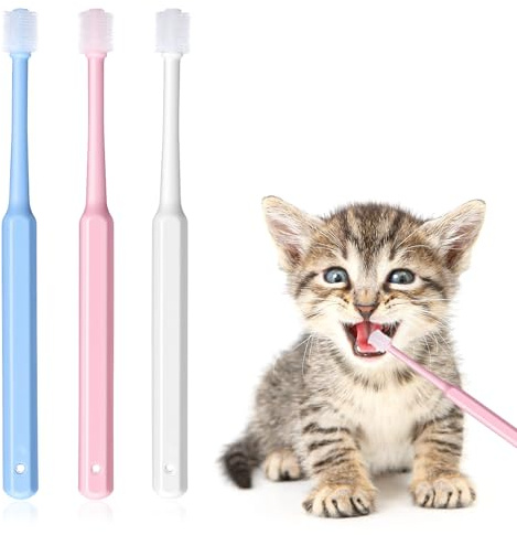 WJIAAA 3 Pack Small Dog Cat Toothbrush, 360 Degree Soft Silicone Pet Toothbrush Cat Dental Care Dog Oral Hygiene Deep Clean Pet Teeth Cleaning Kit White Pink Blue
