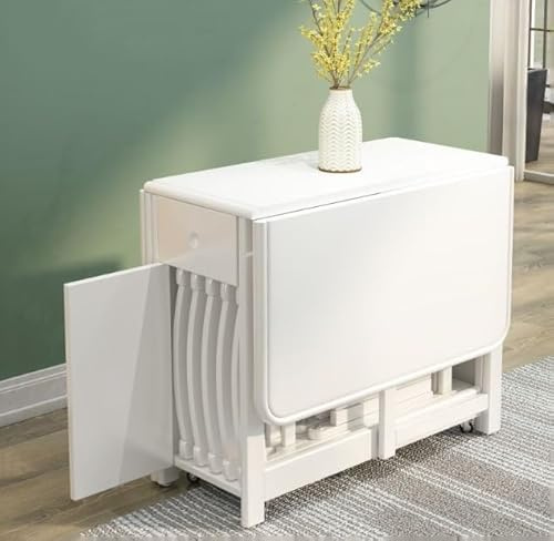 Compact Mobile Butterfly Folding Dining Table with Drawer - 1.4m Drop Leaf Design for 4 Chairs Perfect for Small Spaces - Stylish and Functional (Color: B)