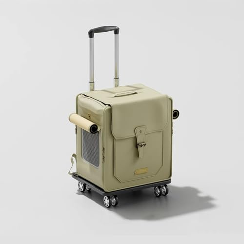 Chariot de Transport pour Chat Extra Large avec poignée de Traction, spacieux pour Les Grands Chats, Valise de Voyage Respirante pour Animaux de Compagnie sur roulettes, cui Green Trolley Cat Carrier