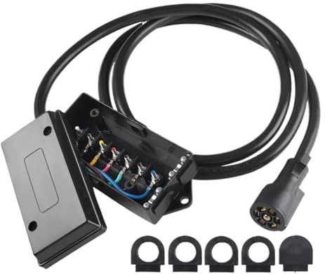 Cavo di collegamento per rimorchio con spina a 7 vie da 8 piedi, scatola di giunzione in linea, connettore universale per cavi RV, kit di cablaggio, accessori per il traino