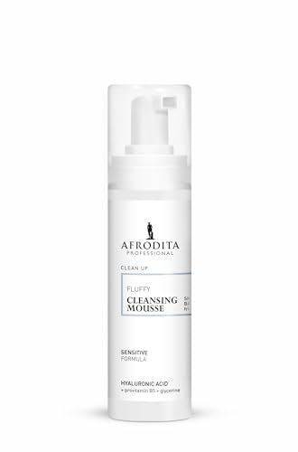 Afrodita Professional Clean Up Fluffy Cleansing Mousse, milt rengöringsskum för ansikte, känslig hud, med hyaluronsyra och provitamin B5, vegansk, 200 ml