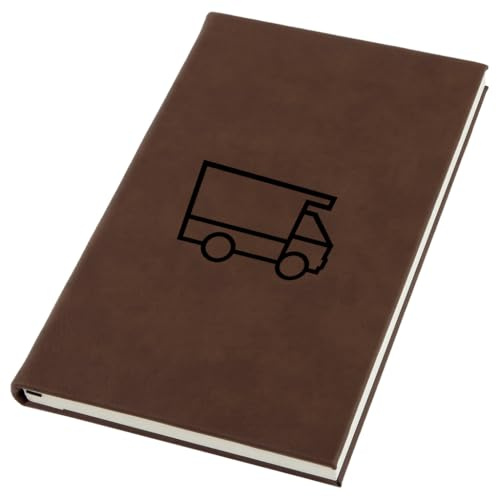 Delivery Van Engraved Leather Journal, A5 Brown Notebook with Lined Pages, Leather Writing Journal for Men and Women, Personal Planner with Bookmark