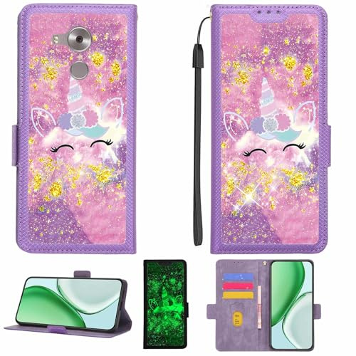 Kinetijy Coque Compatible pour Huawei Mate 8 Coque Étui Housse Case Support [avec Film Protecteur HD d'une dureté de 9H] [Blocage RFID][Paillettes dorées + Brillantes] LPT-DJS