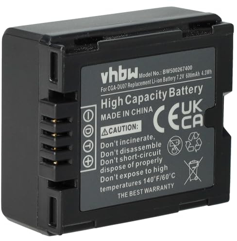 vhbw batteria compatibile con Panasonic NV-GS10, NV-GS17, NV-GS21, NV-GS22, NV-GS27, NV-GS30, NV-GS33, NV-GS35, NV-GS50, NV-GS55K videocamera camcorder (600mAh, 7,2V, Li-Ion)