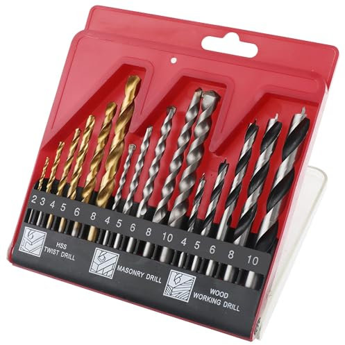 Hi-Spec Juego de Brocas de 16 Piezas en Estuche Compacto de Acero Multiuso. HSS con Revestimiento de Titanio, Brocas de Punto de Centrado para Hormigón, Metal, Madera, Plásticos y Ladrillos