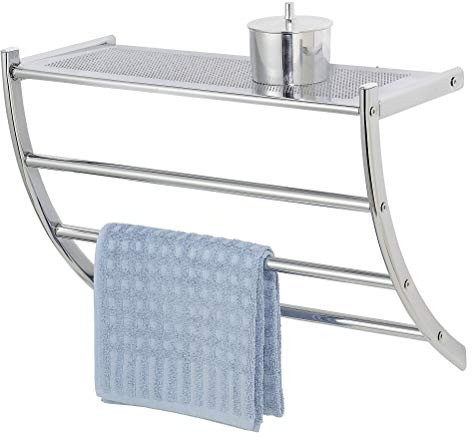 WENKO Exclusiv Wandregal Mod. Pescara mit Ablage und 3 Handtuchstangen in gebogener Form ideal für Badutensilien und Handtücher 56 x 46 x 21,5 cm Chrom
