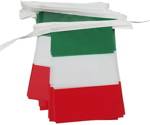 AZ FLAG Wimpelkette Italien 12 m 20 Flaggen Leichtes Polyester 45x30 cm | Für innen und außen Italienische Flaggenkette Italia Flaggen auf verstärktem Band vernäht
