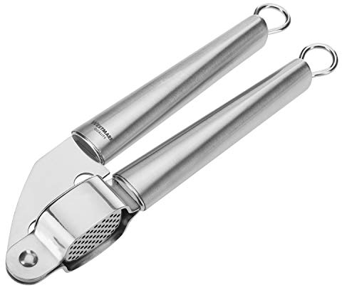 Westmark Knoblauchpresse mit herausnehmbarem Gittereinsatz, Länge: 20 cm, Rostfreier Edelstahl, Glory, Silber, 18362270