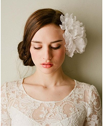 Miya® 1Stück Elegant Haar Accessoire Haarreife, super schöne sanft Tüll Blumen, Aus Schleier Spitzen Lace Blumen mit klare Kristall Perle, Braut Schmuck Hochzeit Jugendweihe Haarschmuck