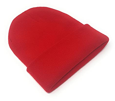 Beanie Hat Mens Ladies Womens Unisex Slouch Winter Woolly Turn Up Knitted (Red)