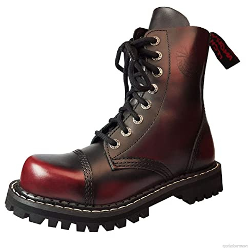 ANGRY ITCH - Botas de piel con puntera de acero, 8 agujeros, color rojo burdeos, estilo gótico, punk, ejército, Ranger, talla 48, 48 EU