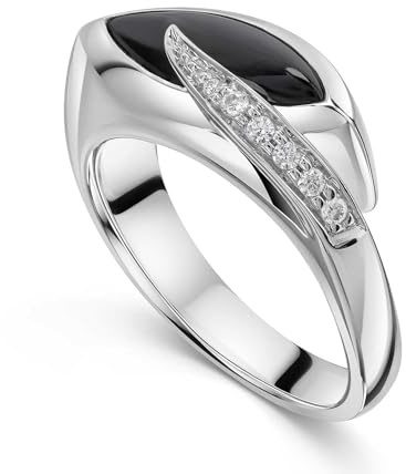 MATERIA by Matthias Wagner Damen Ring Tropfen 925 Silber mit Onyx und Zirkonia rhodiniert