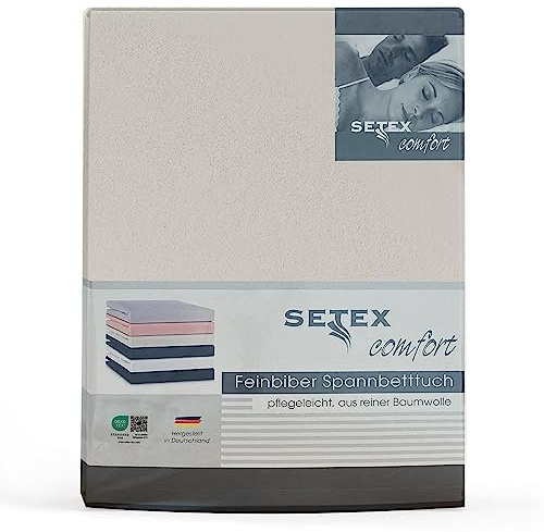 Setex - Feinbiber Bettlaken mit Gummizug kuschelig weich - Biber Spannbettlaken aus 100% Baumwolle mit rundum Spanngummi - Bettwäsche ganzjährig - Betttuch 140x200 cm Natur