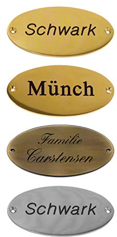 Namensschild-Türschild-Schild-105 x 55 x 3 mm-Massiv Messing-In 5 Farben lieferbar-mit Gravur -Made in Germany (31 -Mess. verchromt mit 2 Zeilen Gravur)