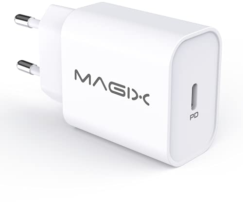 Magix Chargeur Mural PD Quick Charge 3.0 30W, USB Type-C, AC 100-240V à DC 5V 9V 12V 15V 20V (Compatible avec Qc 1.0 2.0)(Prise EUR)(Blanc)