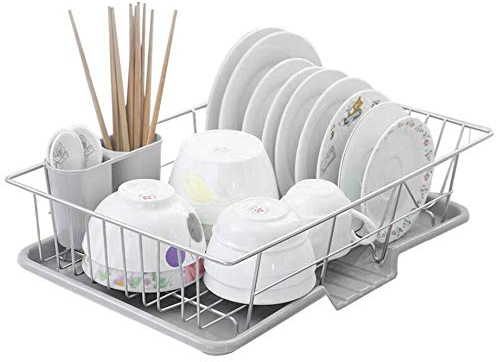 Youyijia Dish Drainer with Drip Tray and Removable Cutlery Holder Stainless steel Anti-Rust Drying Rack Dish Plate Draining Basket Rack for Kitchen or Counter