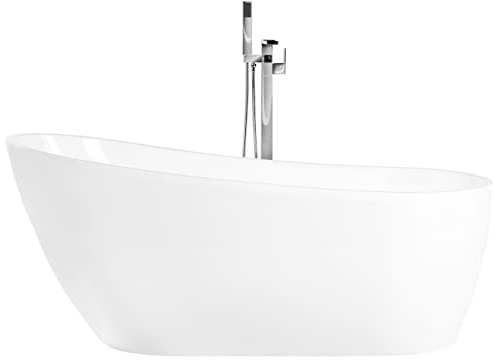 Schlichte Acryl Badewanne oval freistehend weiß mit Überlauf 170 x 78 cm Solarte