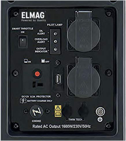 ELMAG Inverter Stromerzeuger SEBSS 2000Wi 1,6 kVA Benzin Stromgenerator mit 4-Takt-Motor, leise & kraftvoll Stromaggregat mit ECO-Modus, 2 x 230V, USB & 12V Für Camping, Outdoor & Notstrom