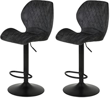 Hela Tische 2er Set Barhocker Bistorhocker Laila, Microfaser Anthrazit | Metallfuß höhenverstellbar mit Lift, Trompetenfuß, 360° drehbar