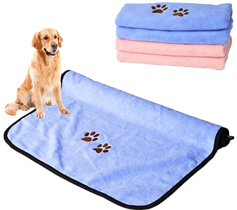 Yzwuyou 2 Stück Hundehandtuch Extra Saugfähig Weiches Schnelltrocknendes Hunde Handtuch 90x50cm Haustier Handtuch für Kleine MittlereTiere (Blau und Pink)