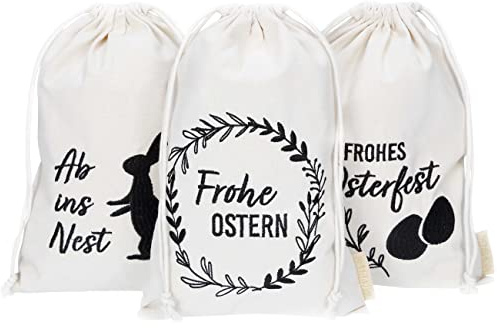 Papierdrachen 3 Sacchetti di Lino con Stampa - Confezione Regalo per Pasqua, Confezione Regalo per Decorazione da Tavolo - Sacchetti di Stoffa per Pasqua - Conigli - 20x30 cm - Set di 6