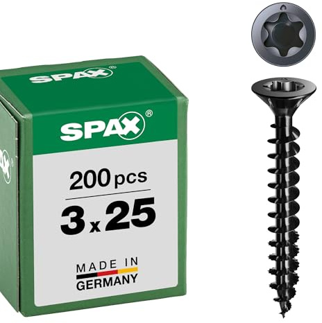 SPAX Universalschraube, Senkkopf, schwarz, T-STAR plus, Vollgewinde (3x25 mm 200 Stück)