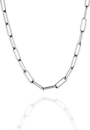 Quadri - 925er Silberkette Elegante Halskette (Büroklammer)versilbert für Männer und Frauen aus 925er Echtsilber - Breite 4.5mm -Länge 51cm mit weiterer Verlängerung von 5 cm -Zertifikat Made in Italy